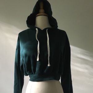 XS Green Cropped Hoodie Comfortable Lightly Worn